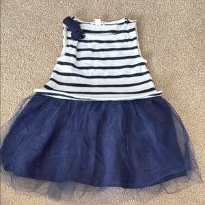 Crewcuts White and Blue Sleeveless Sundress with Crew Neck and Tutu bottom